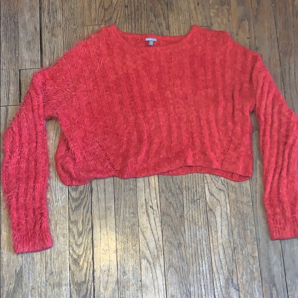 Red Fuzzy crop sweater